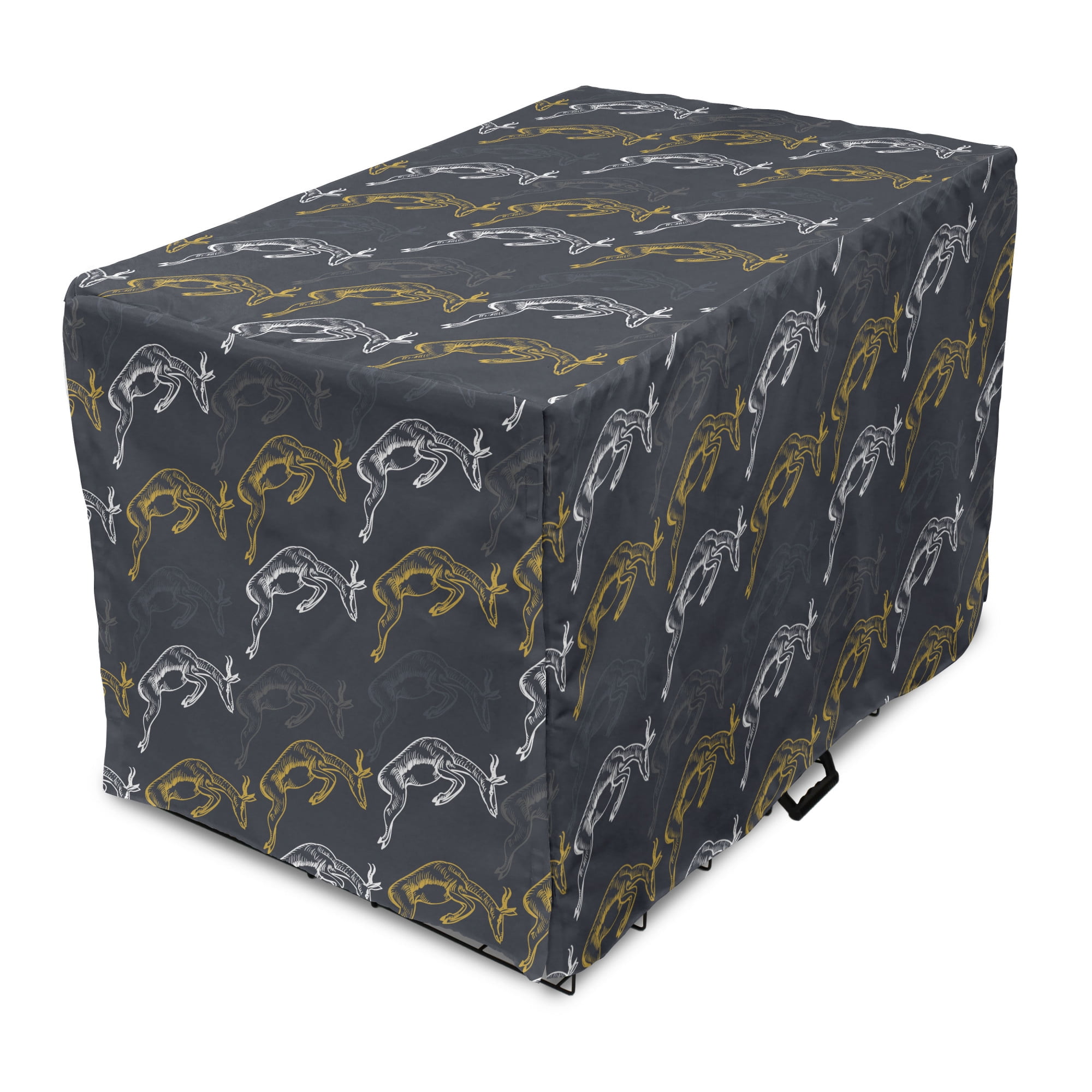 Antelope Dog Crate Cover, Outline Drawings Pattern of Jumping Animal ...