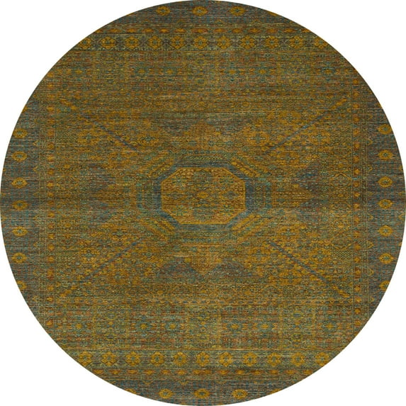 Ahgly Company Machine Washable Indoor Round Abstract Sepia Brown Area Rugs, 4' Round