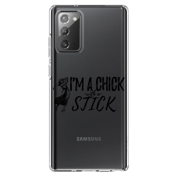 DistinctInk Clear Shockproof Hybrid Case for Galaxy Note 20 ULTRA (6.9" Screen) - TPU Bumper Acrylic Back Tempered Glass Screen Protector - I'm a Chick with a Stick Golf