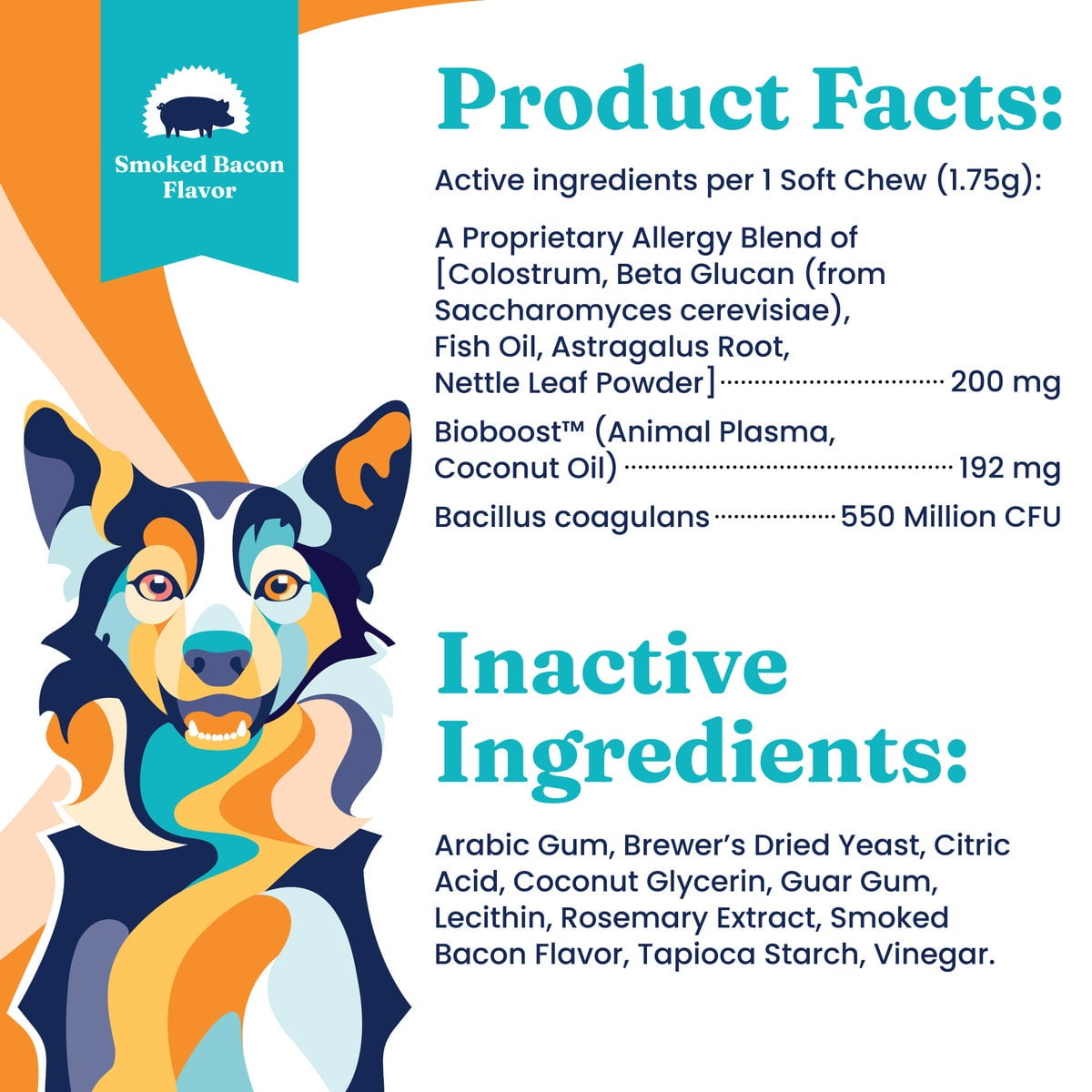 Solid Gold Pet Pal-lergy Pro, Allergy Supplement for Dogs, for Seasonal Allergies, Bacon Flavor 120 ct