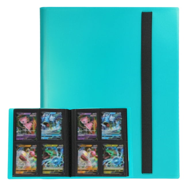 Uxcell 4 Pocket Trading Card Binder, PU Cover Card Collection Binder 160 Side Loading Card Binder Card Album Folder for TCG, Game Cards, Sports Cards(Lake Blue)
