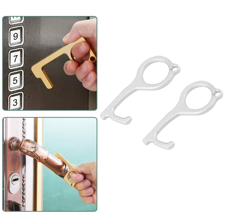 4 PCS No Touch Safety Door Opener Tool Button Pusher Germ Free Key Chain Gold 