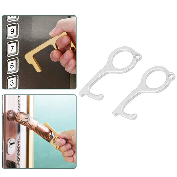 2 Pack No Touch Door Opener Button Pusher Germ Free Key Chain Silver Walmart Com