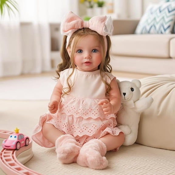 RSG Lifelike Reborn Baby Dolls Dara - 20 Inch Soft Cloth Body Baby Doll Brown Hair Handmade Real Life Toddler Dolls with Clothes and Toy Accessories Gift for Kids Age 3 