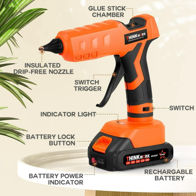 WORKSITE 20V Cordless Hot Glue Gun Full Size Bundle with an Extra Battery