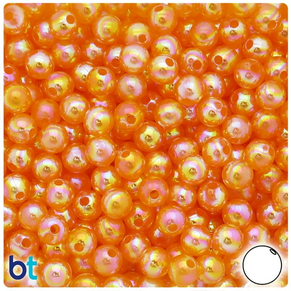 BeadTin Orange Translucent AB 8mm Round Plastic Craft Beads (150pcs)