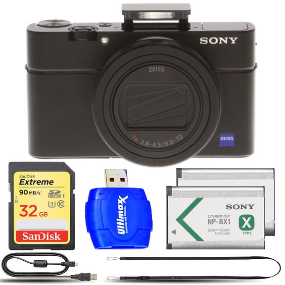 Ultimaxx Cyber-shot DSC-RX100 VII Digital Camera   EXT BATT   Memory Card Reader 32GB Bundle