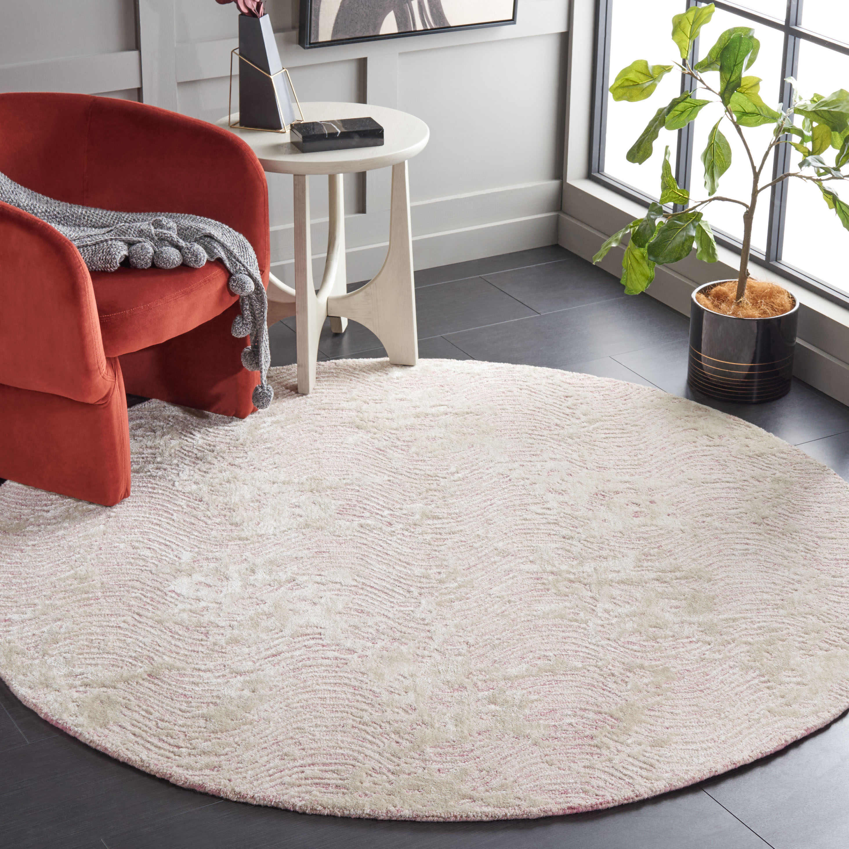 SAFAVIEH Glamour Tashi Abstract Area Rug, Pink/Ivory, 6' x 6' Round
