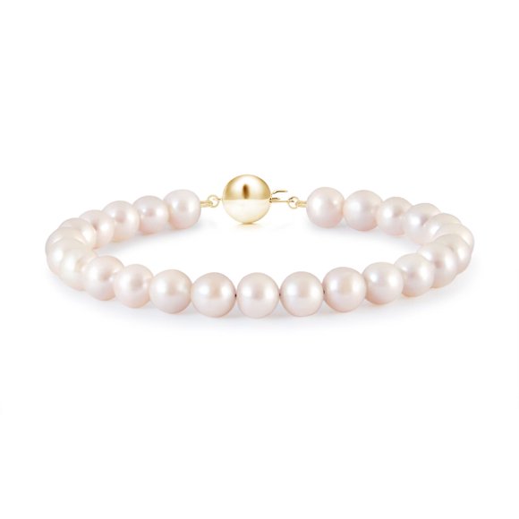 Angara Classic Japanese Akoya Cultured Pearl Single Strand Bracelet for Women in 14K Yellow Gold (Grade: AAA) | June Birthstone, Wedding, Anniversary, Jewellry Gift for Women