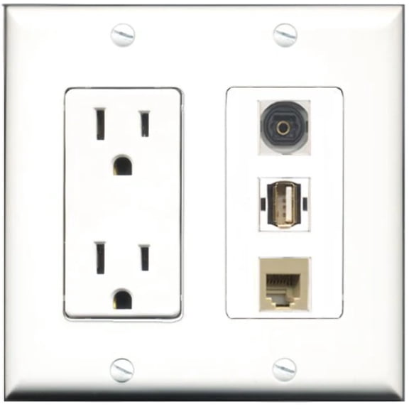 RiteAV - 15 Amp Power Outlet 1 Port USB A-A 1 Port Phone Beige 1 Port Toslink Decorative Wall Plate