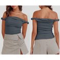 thumbnail image 2 of Gupgi Off Shoulder Top for Women Solid Color Twist Strap Tank Tops Slim Fit Ruched Crop Top, 2 of 9