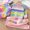 thumbnail image 4 of Futezty Girls 2 Piece Outfit Long Sleeve Sweatshirt and Jogger Pants Rainbow Stripe Tracksuit Fall Winter Clothe Set 2T-7T, 4 of 7