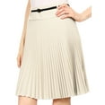 thumbnail image 3 of Sakkas Knee Length Pleated A-Line Skirt with Skinny Belt - Light Beige - Large, 3 of 4