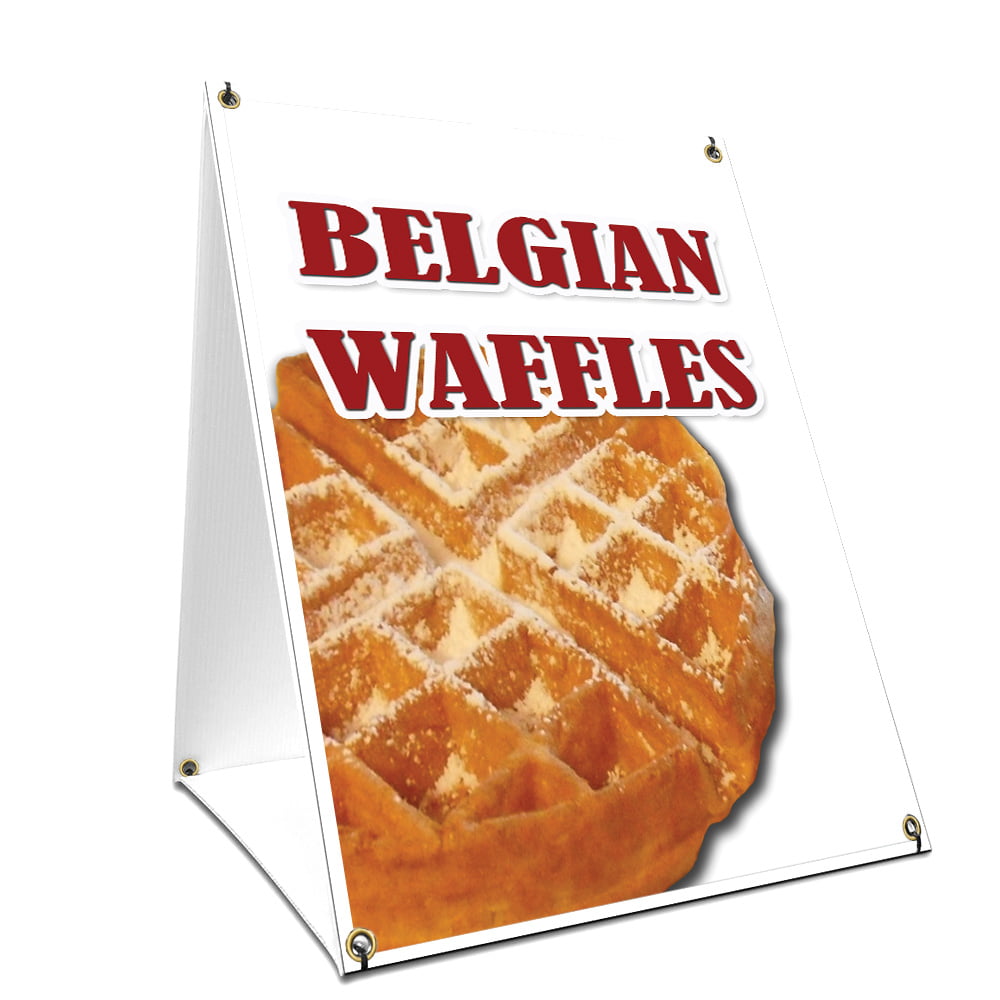 A-Frame Sidewalk Belgian Waffle On A Stick Sign with Graphics On Each Side 18 X 24 Print Size 