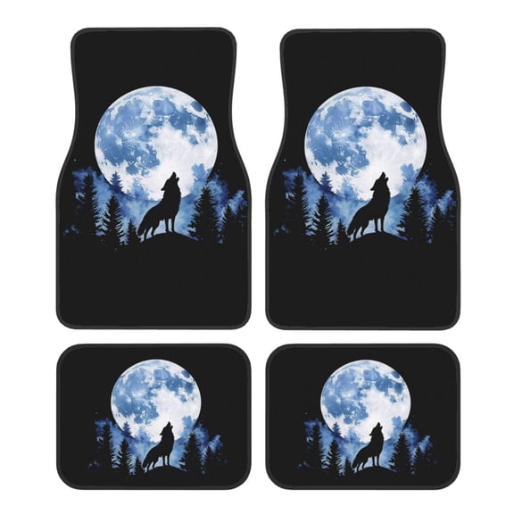 KAKALAD Watercolor Winter Wolf Moon Car Floor Mats 4PC Set Carpet Protection, Universal Fit for Car SUV VA & Truck, Vehicle Front & Rear