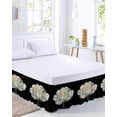 thumbnail image 2 of Flower Black Bed Skirt Cal King Size,Gold White Abstract Floral Aesthetic Wrap Around Bed Skirting with Adjustable Elastic Strap,Dust Ruffled Pleated Bedskirts 18 Inch Drop for Bedroom Cal King Beds, 2 of 9