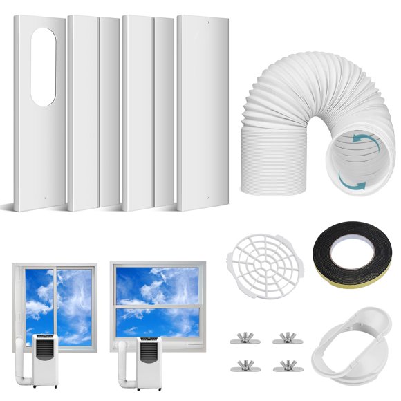 Trousse de Fenêtre pour Climatiseur Portable avec Tuyau d'Échappement de 5,9 Pouces, Trousse de Ventilation de Fenêtre de Climatiseur Portable pour Joint de Fenêtre Coulissante avec Plaque en PVC, Universel C