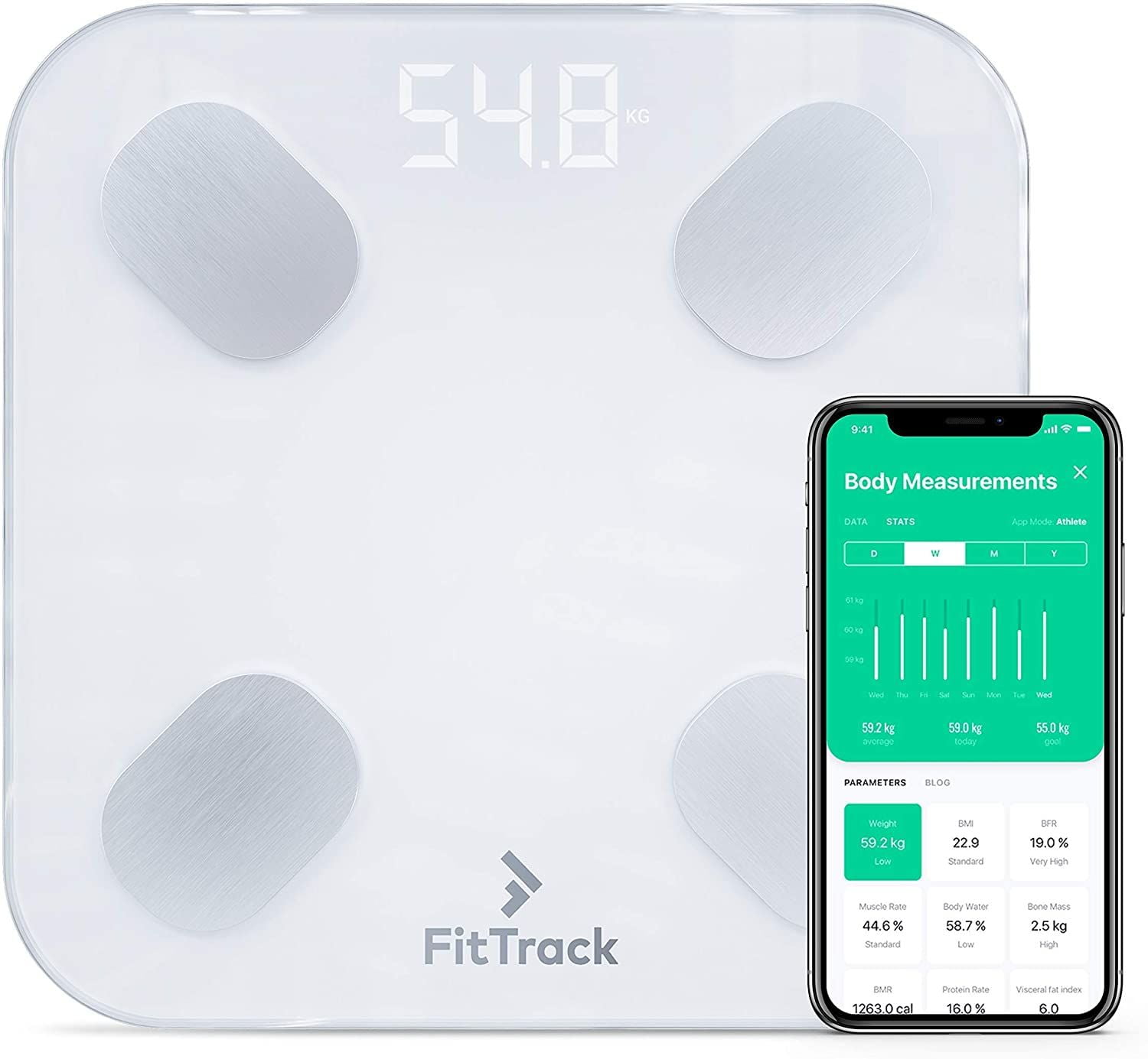 180KG Bathroom Scale Bluetooth Digital Weighing Scales Glass Smart Body Fat BMI 