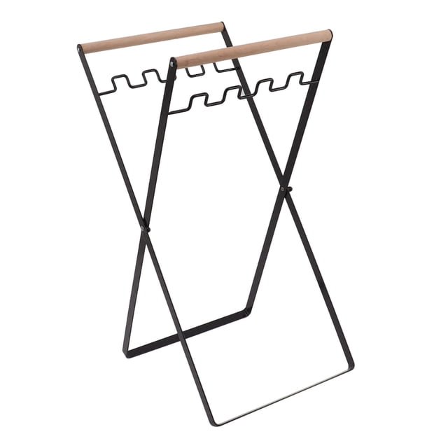Foldable Metal Trash Bag Holder for Outdoor Camping with Wooden Handles, Multiple Use Collapsible Garbage Bag Holder, for Garden Leaves, Garbage, Laundry