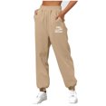 thumbnail image 2 of Fartey Women's Cinch Bottom Sweatpants with Pockets Funny Letter Graphic Jogger Pants Lounge Comfy Workout Jogging Pant Khaki S, 2 of 3