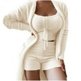 thumbnail image 2 of Women's Fuzzy Fleece 3 Piece Outfits Pajamas Soft Cardigan Coat Jacket and Crop Tank Top Shorts Set Loungewear, 2 of 4