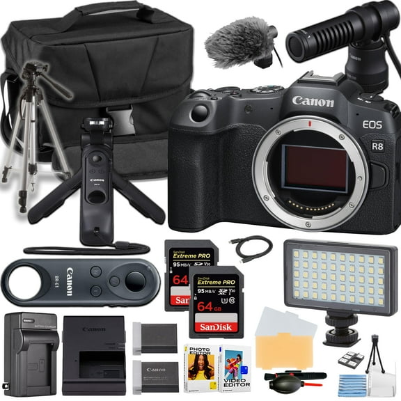 Canon EOS R8 Mirrorless Camera Body ONLY   Canon Handgrip and Microphone   Camera Case   More (21pc Bundle) (International Version)
