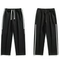 thumbnail image 3 of LWavelet Men's Side Striped Wide Leg Joggers with Text Detail - Drawstring Waist Trendy Casual Daily Pants Black 3XL, 3 of 4