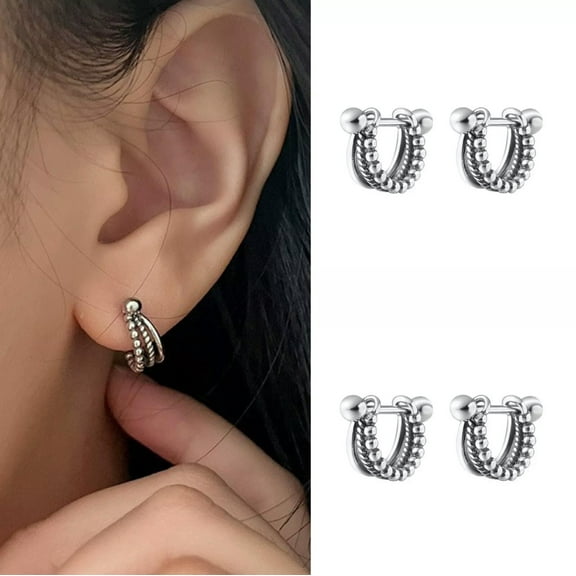 GKNET Women 925 Sterling Silver Triple Layer Huggie Hoop Earrings Trendy Delicate Jewelry 2Pcs