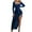 Blue, variant on Fesfesfes Women Gowns Elegant Casual Solid Color Wrapped Hip Long Sleeve Dress Tops on