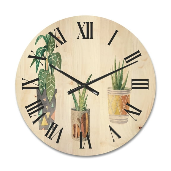 Designart 'Three Potted Houseplants On White' Traditional Wood Wall Clock