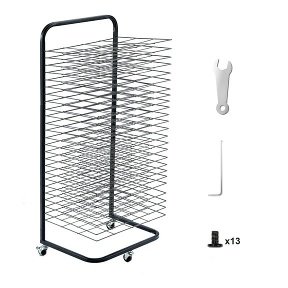 VEVOR Art Drying Rack, 25 Removable Shelves 17 x 13 x 39.4 inch Paint Drying Rack With Lockable Wheels, Carbon Steel Painting Drying Rack for Artwork in Classroom, Art Studios and Schools, Black