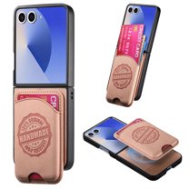 Allytechgroup for Samsung Galaxy Z Flip 7 Case with Card Holder, Magnetic Wireless Charging Wallet Back Cover, Faux Leather & Shockproof Hard PC Bumper, Lightweight, Anti-Slip Protective Shell, Pink