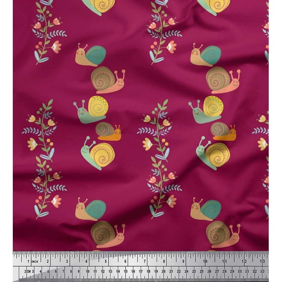 Soimoi Rayon Fabric Leaves,Floral & Snail Kids Print Sewing Fabric Yard 42 Inch Wide