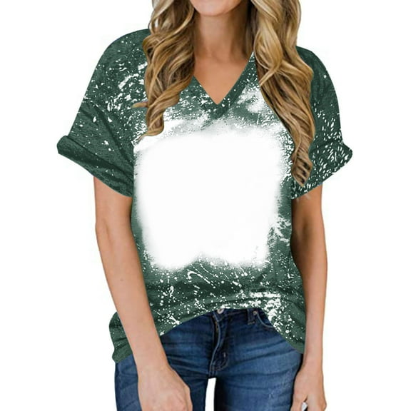 ALLLIST Womens Tops Short Sleeve Summer V Neck T-Shirts Casual Green Tie Dye Shirts Womens Clothing