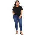 thumbnail image 3 of DARING DIVA Women's Plus Short Sleeve V Neck Twist Knot Blouse 1X Black, 3 of 6