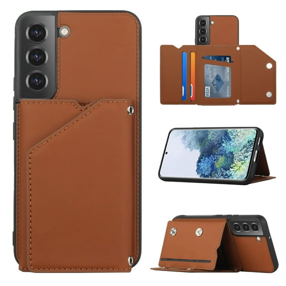 Allytech Galaxy S22 Plus Case with Wallet, PU Lether Magnetic Clasp Cards Slots Kickstand Shockproof Protective Back Flip Case Wallet Cover for Samsung Galaxy S22+ 6.6" 5G - Brown