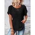 thumbnail image 4 of T-shirt à Col Rond en Dentelle pour Femmes - Haut à Manches Courtes Décontracté pour le Printemps et l'Été, 4 of 5