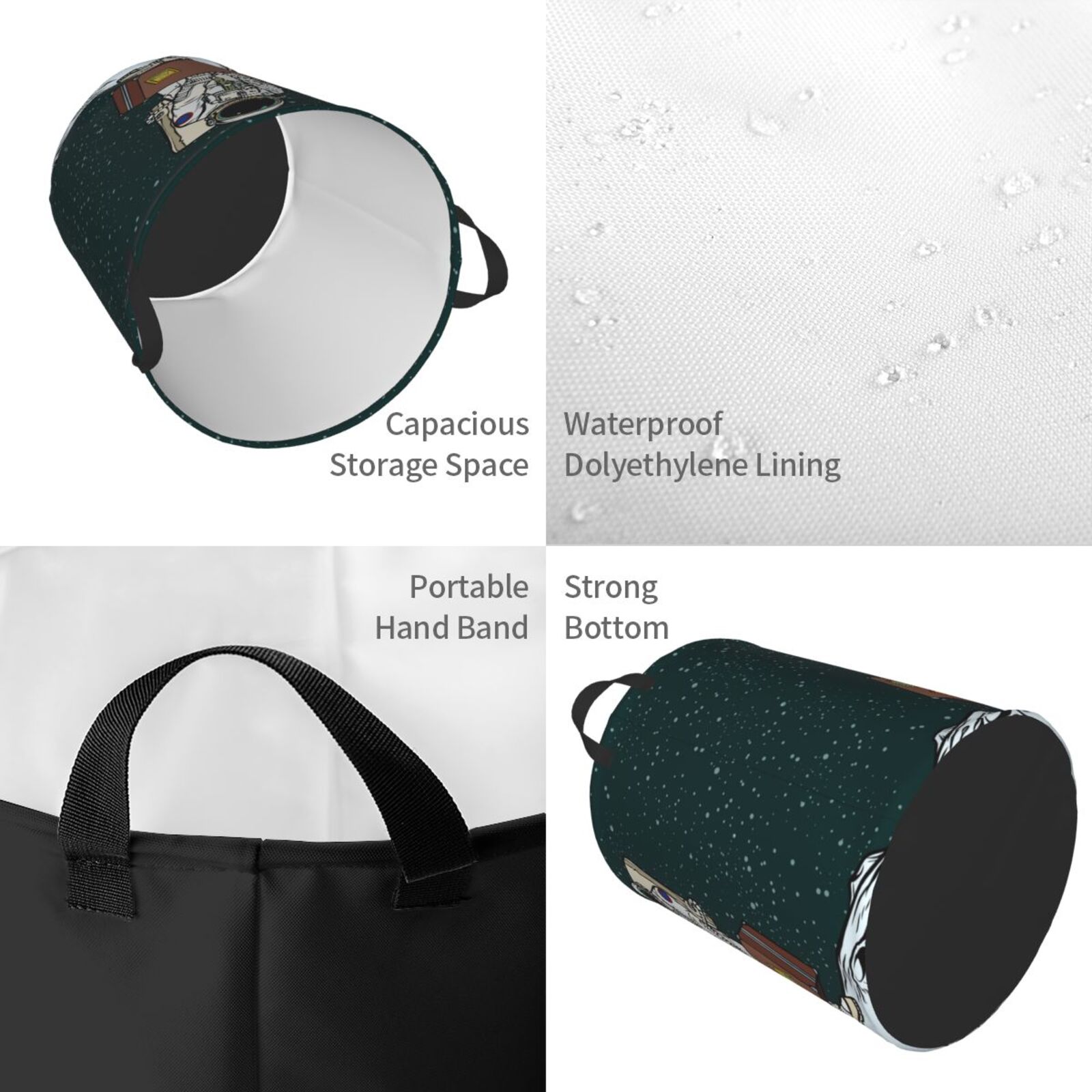 Large Laundry Basket with Handles - Astronaut Traveler with Suitcase Kids Baby Dirty Clothes Laundry Hamper for Bedroom Aesthetic
