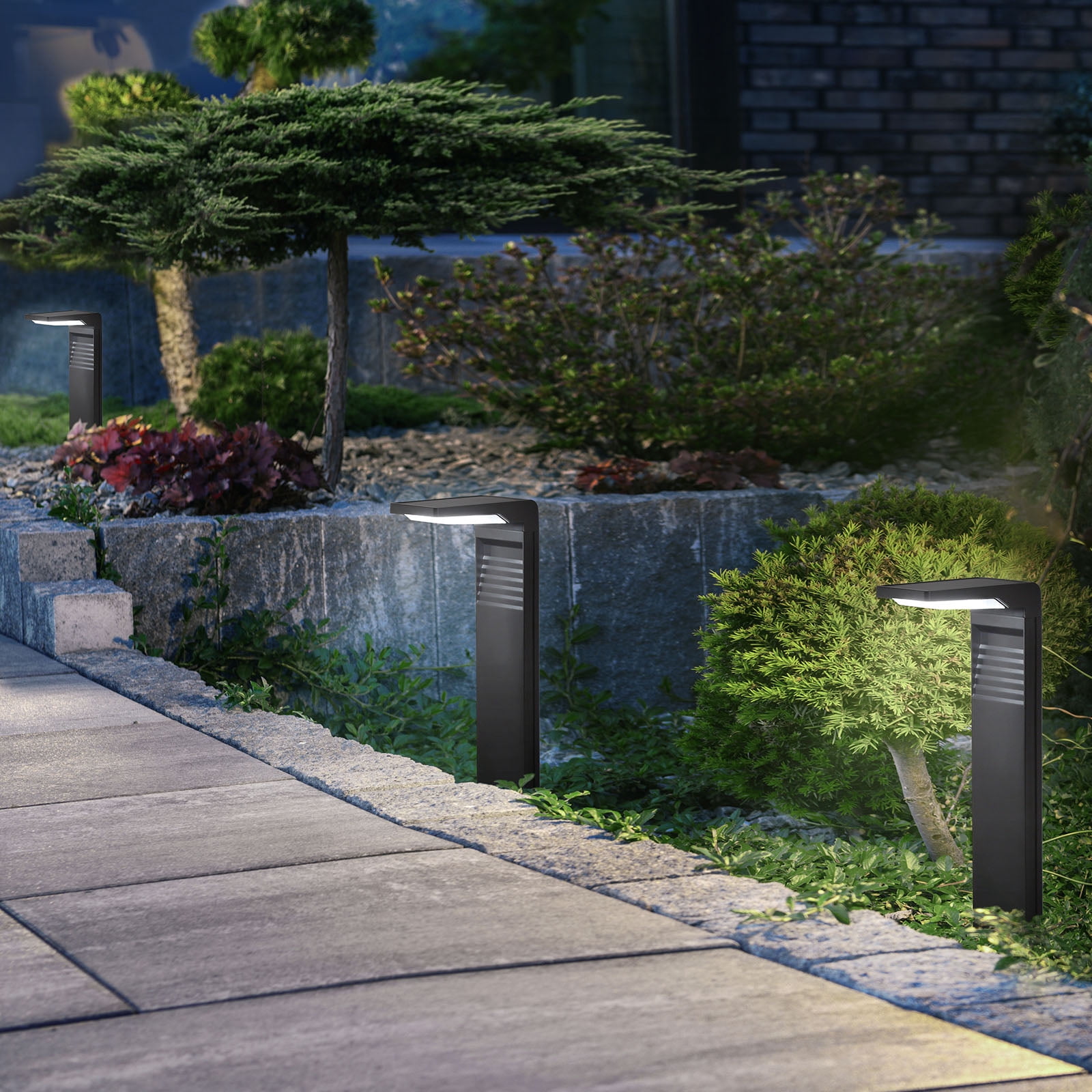2-Pack 7-Shaped Solar Pathway Lights - White LED Outdoor Garden Stake Lights, 16.14 Inch Tall