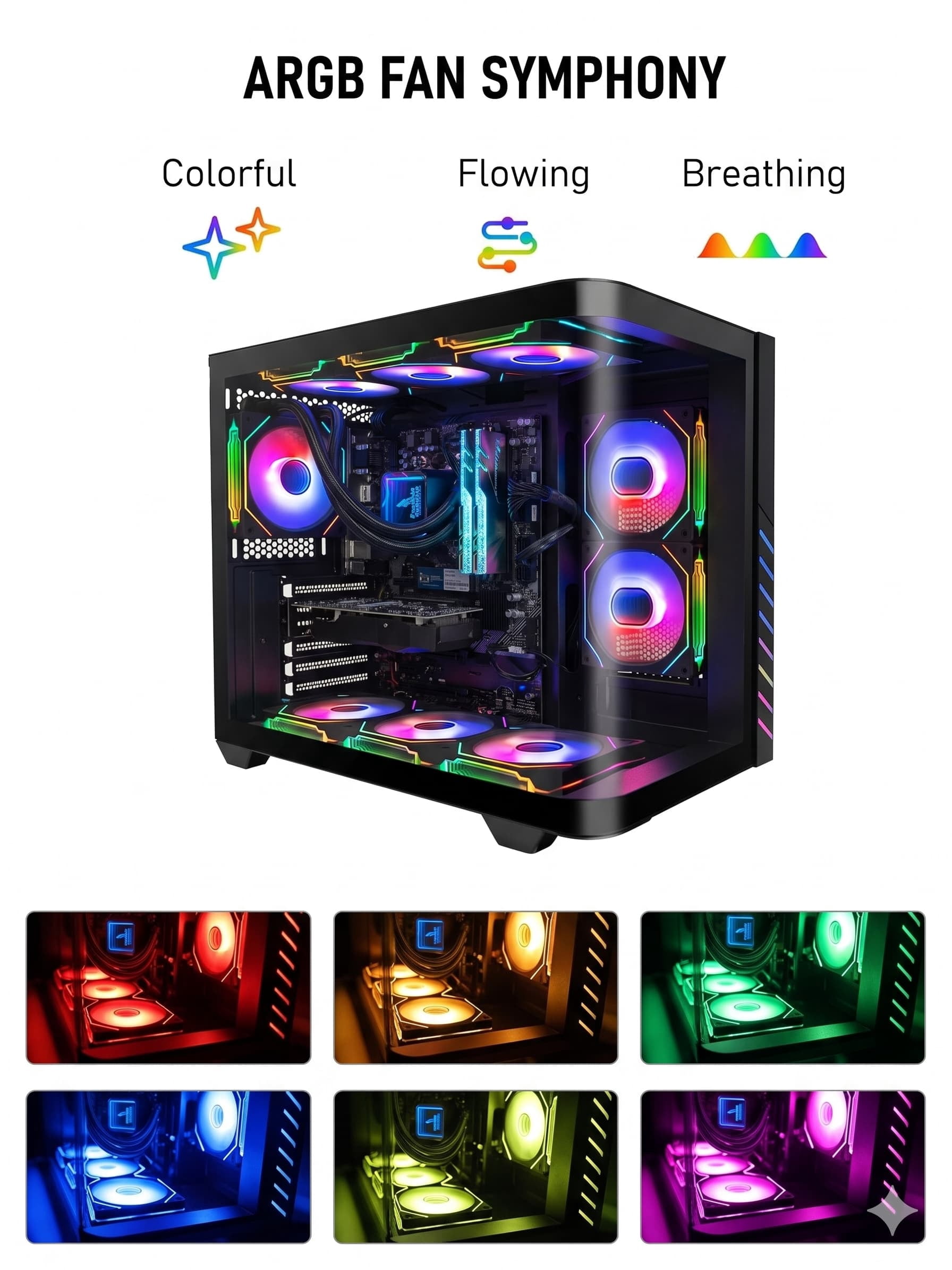 Evounic Prebuilt Gaming PC Liquid Cooled Desktop Ryzen 7 8700F RTX 4060 Ti 16GB DDR5 1TB NVMe SSD WiFi 6 Win11 9xArgb Fans Mechanical Keyboard Mouse