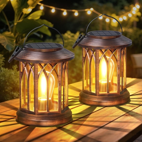 Solar Lanterns Outdoor Hanging 2 Pack, Upgraded Bright Solar Lantern Lights Outdoor Waterproof, Solar Powered Lantern Over 12Hrs Hanging Lights for Outside Garden Yard Patio Decor (Copper)