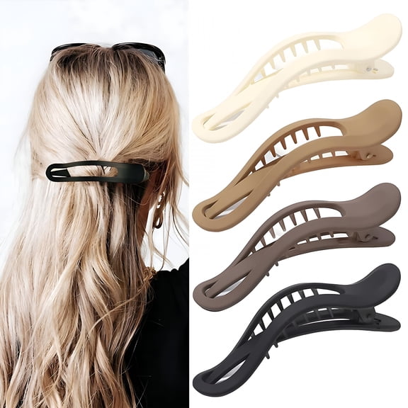 DESIGNICE4pc Claw Clips With Wide Tooth Comb, Flat Hair Clips Large For Thin & Thick Hair, Alligator Hair Claws For Women And Girls