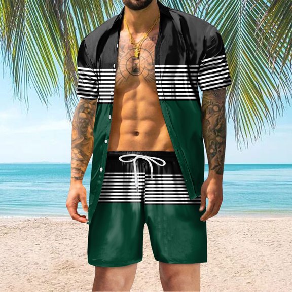 Vedolay Summer Short Sets Men 2 Piece Outfits Men's Shorts Set Short Sleeve Crewneck Tee Track Shorts with Pockets,Green M