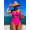 Pink, variant on Ladies' cross pleated sexy hanging neck and exposed waist one-piece bikini swimsuit