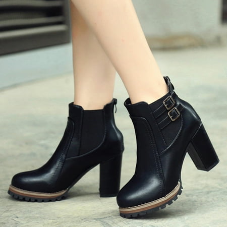 

Alueeu Women s Ankle Boots Women Ladies Thick High Heel Short Boots Zipper Ankle Boots Single Shoes