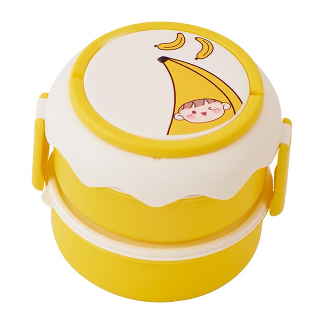Fiambrera apilable con diseño de fruta de dibujos animados, caja Bento para estudiantes con mango de doble capa, para oficina, escuela, hogar, plátano
