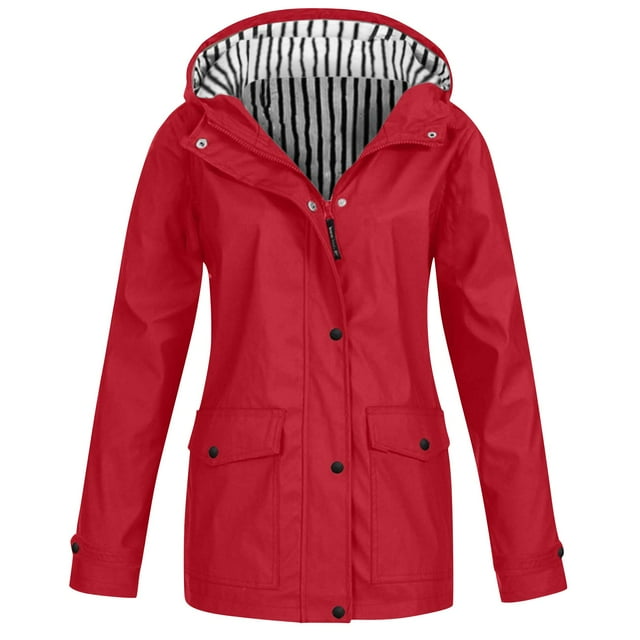 iHPH7 Imperméables pour Femmes avec Capuche Long Imperméable pour Femme Vestes d'Automne pour Femmes Vêtements d'Automne pour Femmes Imperméables pour Femmes avec Capuche Veste à Capuche Manteau pour Femme Rouge 3TG