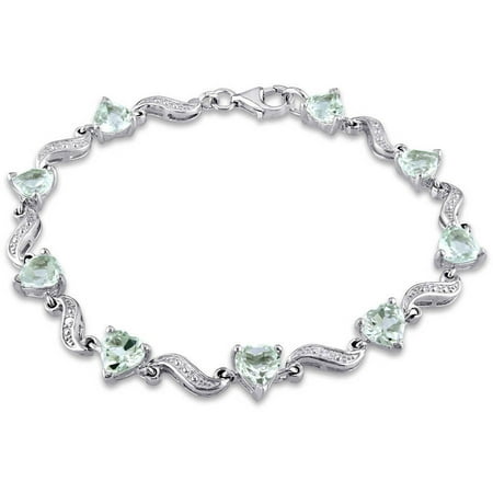 Tangelo 6-4/5 Carat T.G.W. Green Amethyst and Diamond-Accent Sterling Silver Heart S-Link Bracelet, 7