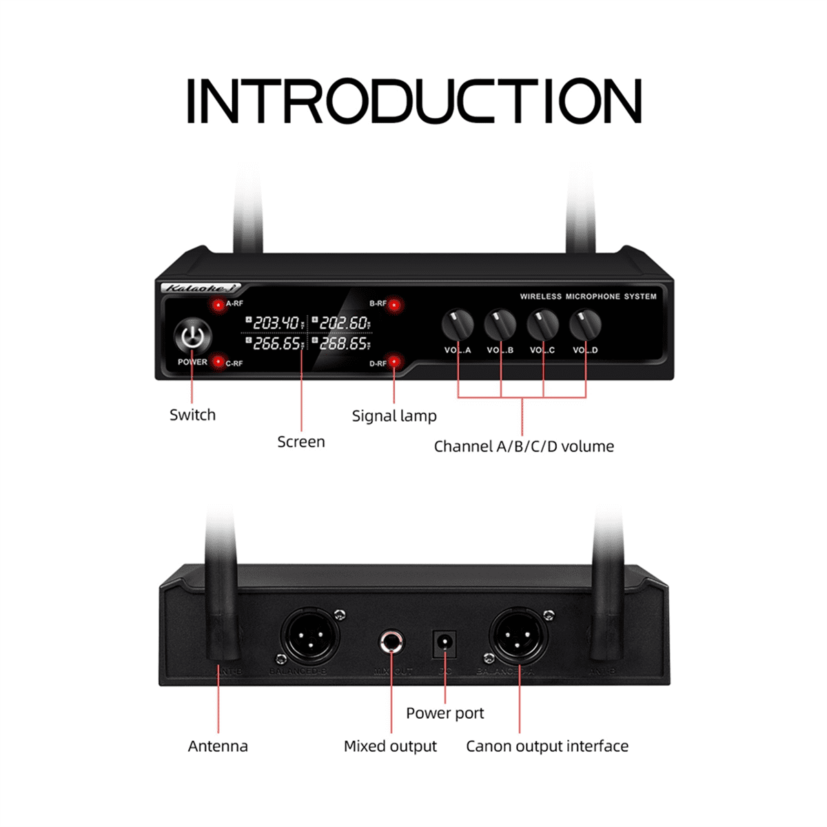 VM304 Audio 4-Channel Wireless Microphone System Handheld Mic 80M Range for Karaoke Speech Singing Portable Set US Plug