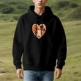 thumbnail image 2 of Men's Long Sleeve Hoodie Pullover - Black with Heart Skeleton Design Halloween Pumpkins Bats & Spiders Front Pocket, 2 of 7
